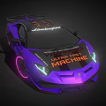 Purple Lamborghini Sports Car With 38 On Roof Neon Lights And Watcha Fast Machine Text