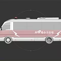 White And Red Emergency Ambulance With Flashing Lights And Side Windows