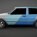 Two Tone White And Blue Hatchback Car With Black Alloy Wheels And Modern Design