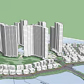 Modern Residential Complex Featuring High Rise Towers Low Rise Buildings And Waterfront Landscape Design