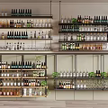 Wine Cabinet With Multi Tiered Shelves Filled With Wine Bottles Glasses And Green Plant Decor