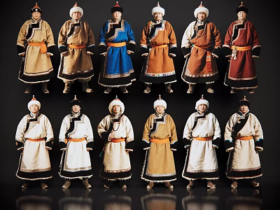 Group of Men Dressed in Traditional Ethnic Costumes with Various Styles 3d model