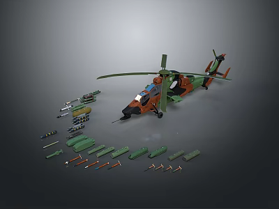 Detailed Camouflage Military Helicopter Model With Various Weapons And Accessories 3d model