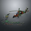 Detailed Camouflage Military Helicopter Model With Various Weapons And Accessories