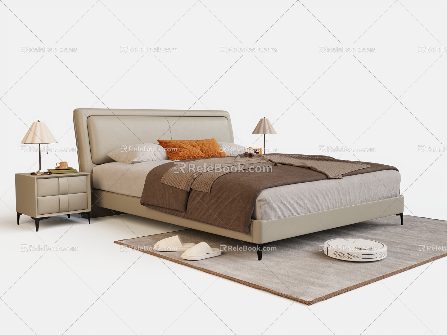 Modern Double Bed Combination 3d model