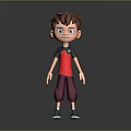 Cartoon Man With Brown Hair Red Black T Shirt Purple Pants Blue Shoes Grey Background
