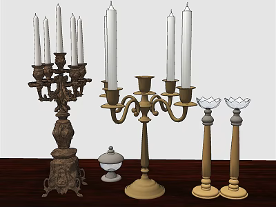 Ornate Vintage Candle Holders Featuring Multiple Candles And Decorative Bases 3d model