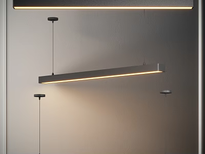Modern Linear Pendant Light Hanging in Minimalist Interior with Warm Illuminated Design 3d model