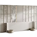 Modern Bedroom Accent Wall Design With Panel Branches Pattern And Central Marble Insert 3d model
