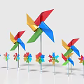 Colorful Commercial Decorative Pinwheels And Flower Shaped Ornaments In Various Sizes On Poles