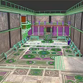Classic Ancient Roman Atrium With Intricate Mosaic Flooring Decorative Wall Frescoes And Wooden Benches