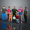 Group of Diverse Characters Including Adults and Children in Various Clothing Styles Standing Together