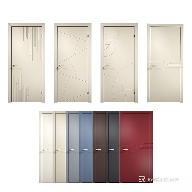 Modern Hinged Doors with Geometric Patterns and Various Color Options for Home Use 3d model