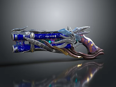 Decorative Fantasy Weapon with Blue Silver Dragon Themed Design Glowing Accents and Intricate Mechanical Structure 3d model