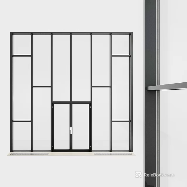 Modern Glass Swing Door With Black Frame For Interior Space Design 3d model