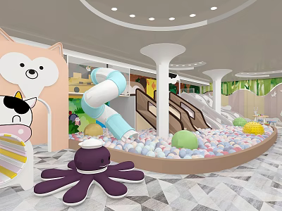 Kindergarten Indoor Playground with Slide Ball Pit Octopus Toy and Cartoon Decorations 3d model