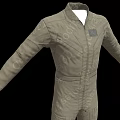 Khaki Long Sleeve Jumpsuit With Text Patterns And Pocket Design 3d model