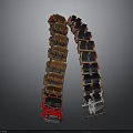 Innovative Truck Stacked Arch Architecture Featuring Red Orange Black White Vehicles