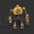 Yellow Vintage Game Movie Character With Metallic Body And Worn Mechanical Parts