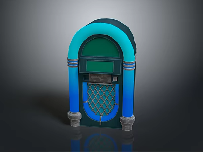 Vintage Jukebox With Arched Top Teal Blue Gradient Grid Door And Base Columns 3d model