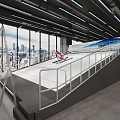 Indoor Ski Training Facility With Urban View And Skier 3d model