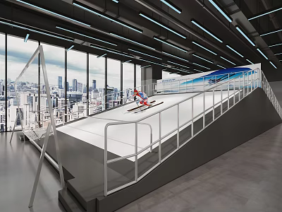 Indoor Ski Training Facility With Urban View And Skier 3d model