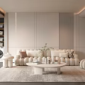 Elegant Modern Living Room Interior With Beige Sofa Round Coffee Table And Light Gray Rug