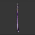 Purple Samurai Sword With Golden Hilt On Dark Background With Reflection