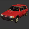 Classic Red Hatchback Car With Black Wheels Front Grille And Dark Surface Reflection 3d model