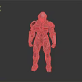 Futuristic SciFi Character In Blue Silver Armor With Red Details Standing Position