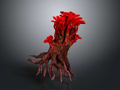 Vibrant Red Coral Like Plant with Thick Roots and Branching Structure 3d model