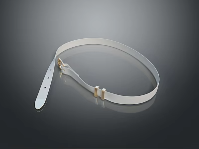 Shiny White Leather Strap Belt With Golden Buckle For Daily Use 3d model