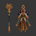 Egyptian Style Woman Character Holding Ornate Decorated Scepter With Intricate Design