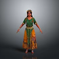 Traditional Green And Yellow Costume With Decorative Belt Headpiece And Embroidery Patterns