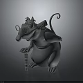 3D Gray Mouse Cartoon Character Wearing Glasses Holding Spring With Funny Expression