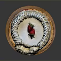 Delicious Round Cake With White Spiral Cream Topping Fresh Strawberry On Wooden Tray