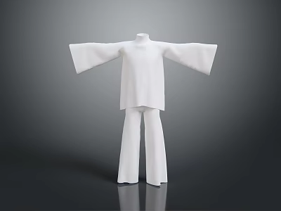 White Traditional Chinese Clothing Set With Stand Collar Wide Sleeves And Loose Pants 3d model