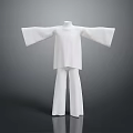 White Traditional Chinese Clothing Set With Stand Collar Wide Sleeves And Loose Pants