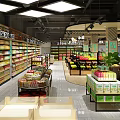 Supermarket Department Store Area With Well Stocked Shelves Fruit Vegetable Sections And Rest Area Sofas