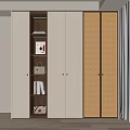 Modern Light Colored Wardrobe With Woven Panels Open Shelves And Storage