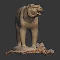 Decorative Ornament Set with Bear Sculpture on Stone Base and Natural Decor Elements 3d model