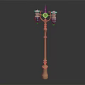 Golden Floor Standing Metal Candelabra With Two Arms And Ornate Decorative Design