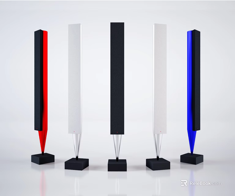 Modern Column Audio Speakers With Multiple Colors Red White Black Blue And Black Base 3d model 