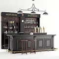 Classic Bar With Signs Clock Pendant Lights Finest Drinks Sign Bottle Shelves And Stools 3d model