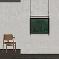 Minimalist Room With Wooden Chair And Green Tree Painting On Beige Wall