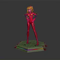 Game and Movie Character with Orange Hair in Red Bodysuit Standing on Colorful Illuminated Base