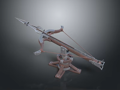 Ancient Ballista Weapon With Wooden Metal Structure Stand Base And Projectile Design 3d model