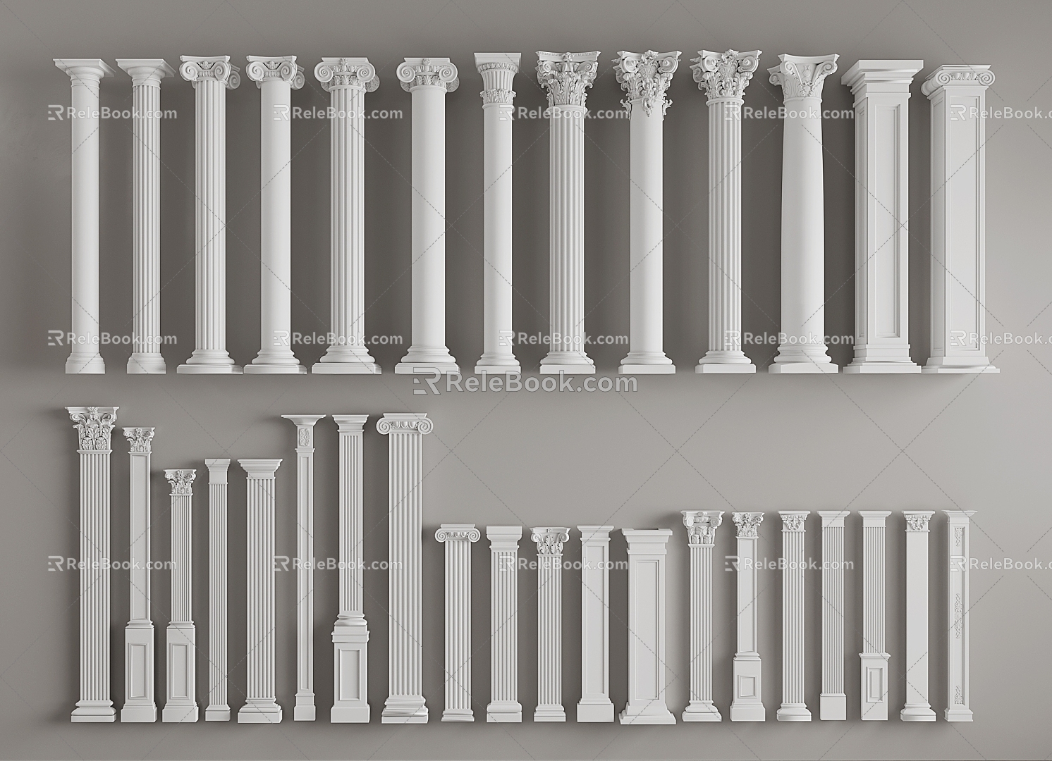 European Roman Column Gypsum Engraved Column Gypsum Component Building Component Stigma Head Engraved Column 3d model