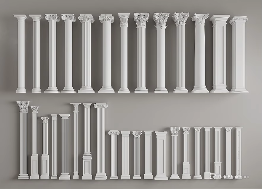 Variety Of White Roman Columns Design Styles 3d model 