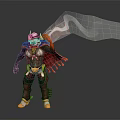 Horned Game Movie Character In Red Armor With Cape And Smoke Effect